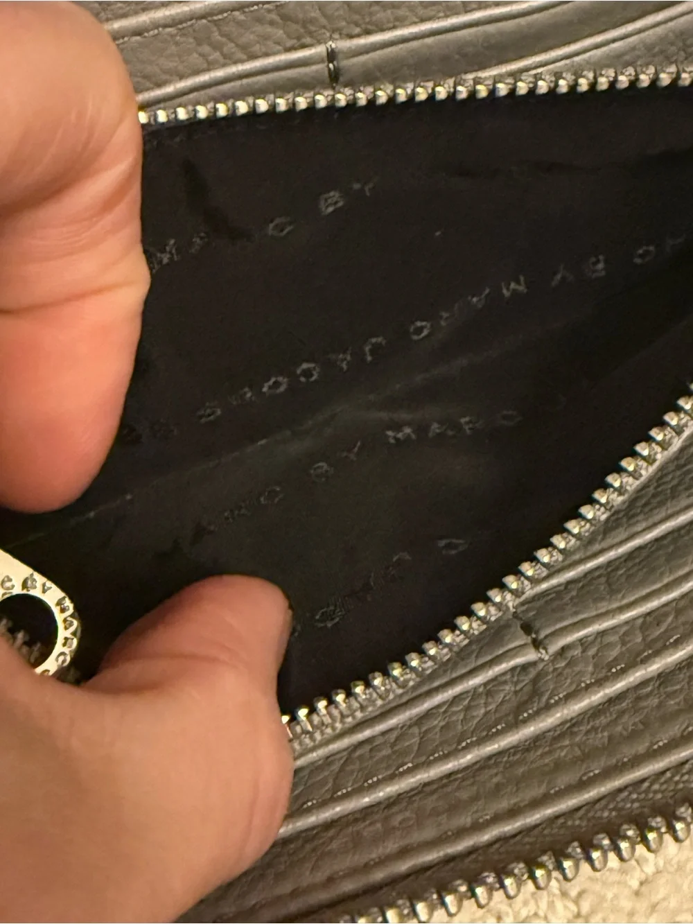 Marc by Marc Jacobs Grey Pebbled Leather Zip Wallet